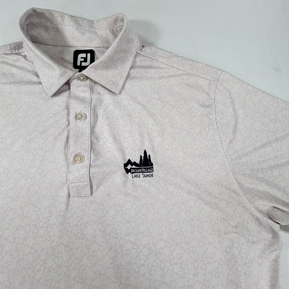 FootJoy Golf Polo Shirt Mens L Flower Light Pink Performance Lake Tahoe Active